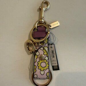Coach Trigger Snap Bag Charm with Floral Print Im Lilac Purple Leather CBM45